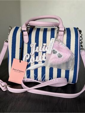 JUICY COUTURE free to be juicy speedy satchel tote beach blue stripe lavender